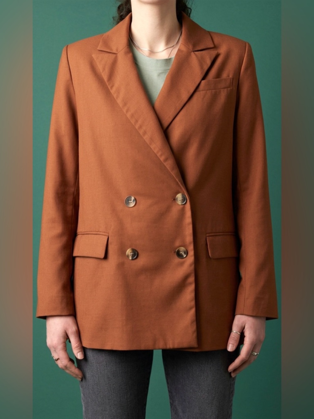 Brown with Rust Tone •Double-Breasted Blazer •Classic Work Wear •Minimalist
